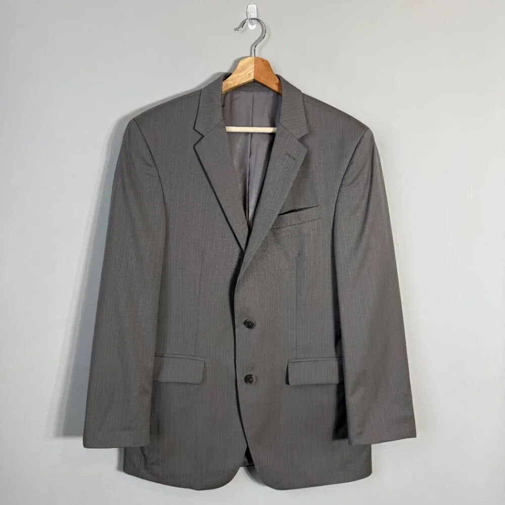 Kenneth Cole New York Striped Wool Sport Coat Dinner Jacket Blazer Men's 40R Tan